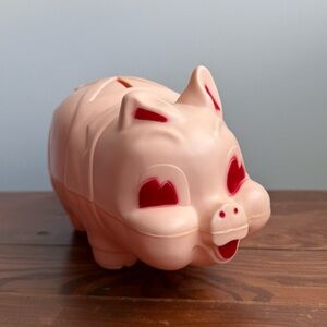 Vintage Coin Bank 60s Pink Plastic Pig Reliable Toys